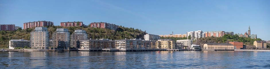 Waterfront apartment buildings in the district Nacka a summer day in Stockholm