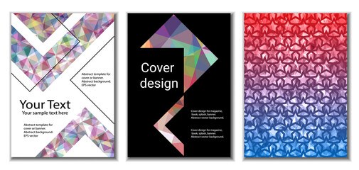 Cover design. Set of 3 covers. Imitation of crumpled paper. Unusual bright abstract background for magazine, book, splash, banner, vector. Imitation of crumpled paper