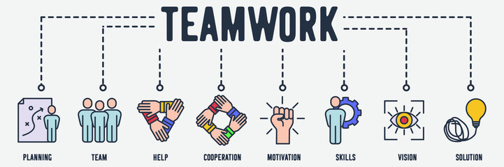 Teamwork web icon. planning, team, help, cooperation, motivation, skills, vision, solution vector illustration concept. © keenan