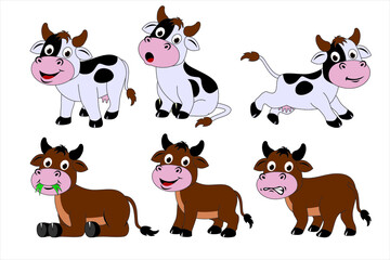 Set of Cartoon Animal Cow, Buffalo and Goat