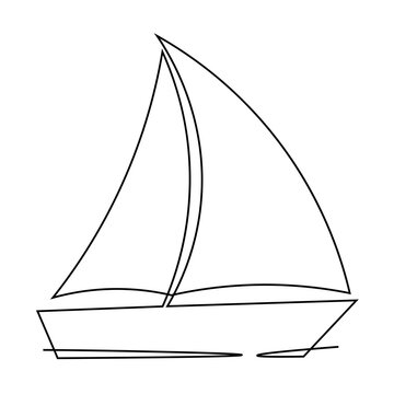 Sailboat in single continuous line. Minimalistic illustration. Outline drawing. One line drawing of sail boat.