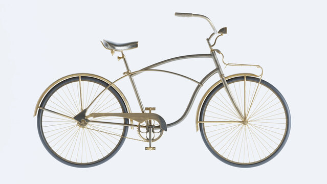 3d render of golden old bike isolated on white background.