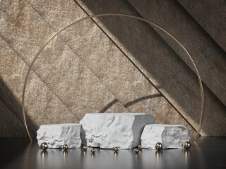 Pedestal stone for product showcase in granite room.3d rendering.