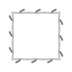 Abstract Black Simple Line Square With Leaf Leaves Frame Flowers Doodle Outline Element Vector Design Style Sketch Isolated Illustration For Wedding And Banner