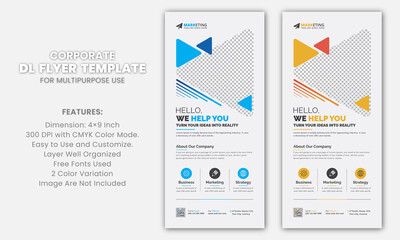 Blue and Yellow Modern Corporate Business DL Flyer Rack Card Template Vector Design for Marketing, Advertisement, Multipurpose Use