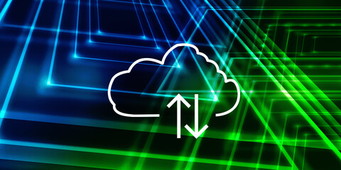 2d illustration uploading downloading arrow with cloud 
