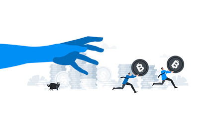 Flat vector illustration. Animation ready duik friendly vector. Conceptual business story. Cryptocurrency exchange, blockchain technology, bitcoin, cryptocurrency mining, digital money market.