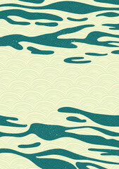 Brush texture with Japanese ocean wave pattern in vintage style. Abstract art landscape banner design with asian vector texture