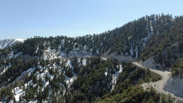 Big Bear Aerial Shot of Winter Snow San Bernardino Mountains Forward California USA