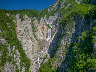 Waterfall Boka in Triglav National Park, Slovenia, Bovec, Europe.
