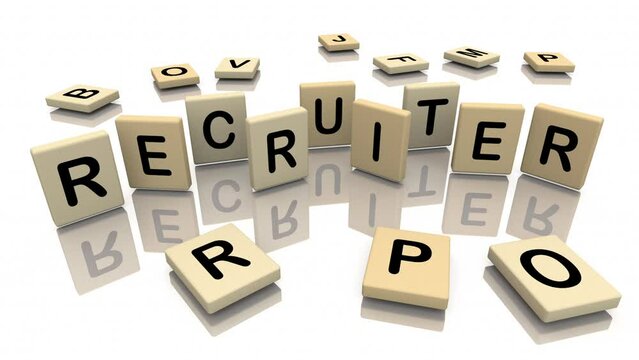 Recruiter RPO Recruitment Process Outsourcing Hire Fill Jobs Letter Tiles 3d Animation