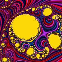 Fototapeta na wymiar Pink yellow vortex fractal abstract background with circles