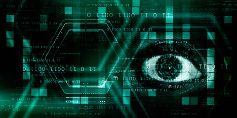 Digital composite of Eye scanning a futuristic interface