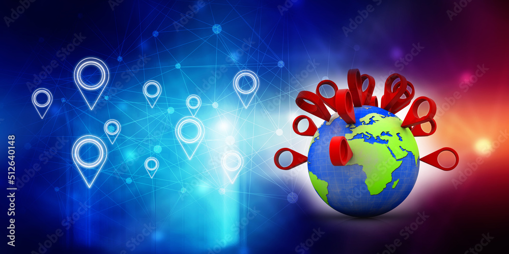 Aufkleber 3d rendering red map pointer around globe