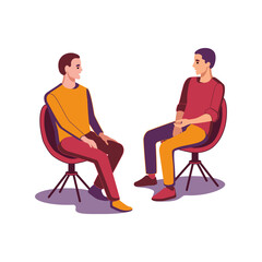 This  illustration shows a dialogue between two young people on a white background.