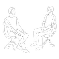 This  illustration shows a dialogue between two young people on a white background.