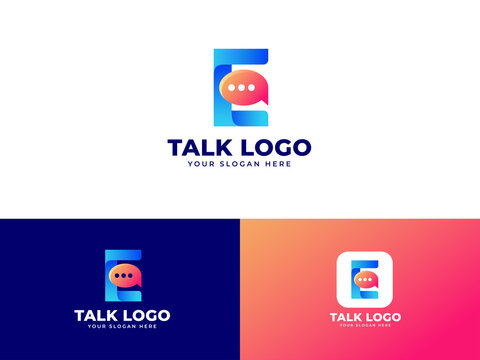 Letter E with chat icon logo design creative emblem talk design. initial letter icon brand template