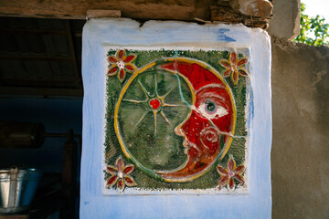 
Trebujeni, MOLDOVA - 22 June 2022: «Sun and Moon» - fairy tale characters decorating a well in...