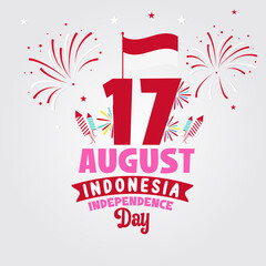 17 August Indonesia Independence day with greeting card. Background with Indonesian flag premium Vector. National holiday Festive illustration