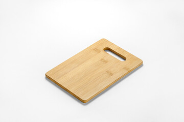 Wooden cutting board on white background