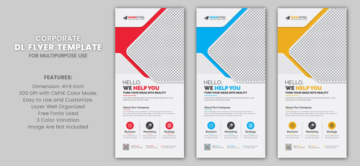 Red, Blue, Yellow Corporate DL Flyer Business Rack Card Template Design