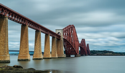 view of the historic cantilver railway Forth Bridge across the Firth of Forth in Scoltand