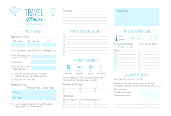 Travel planner with a complete schedule of activities