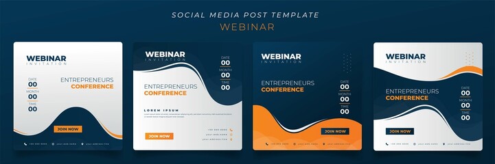 Set of social media post template in waving blue yellow background for webinar invitation design