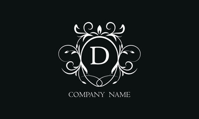 Fototapeta premium Elegant floral monogram with decorative elements and the letter D. Template for invitations, labels, business. Wedding monograms. Exquisite calligraphic ornament.