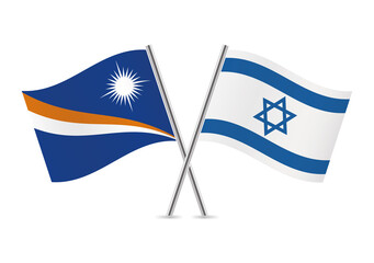 The Marshall Islands and Israel crossed flags. Marshallese and Israeli flags on white background. Vector icon set. Vector illustration.