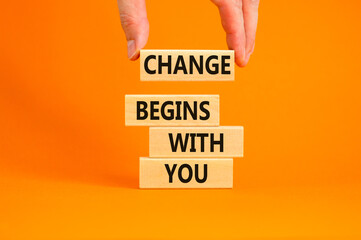 Change begins with you symbol. Concept words Change begins with you on wooden blocks on beautiful...
