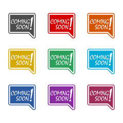 Coming soon text icon isolated on white background. Set icons colorful