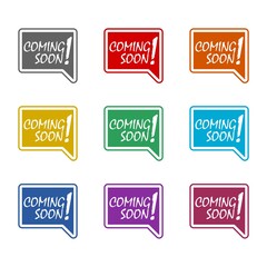 Obraz premium Coming soon text icon isolated on white background. Set icons colorful