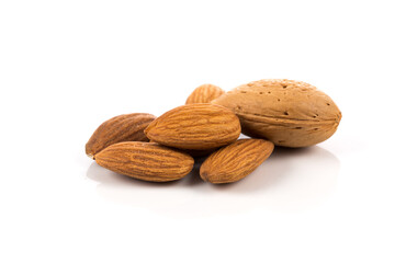 Almonds on a white background