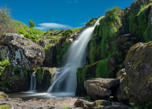 view of the Upper Falls of the Loup of Fintry in the central lowlands of Scotland