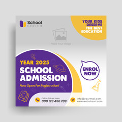 School admission social media post | instagram post web banner | back to school social media post.