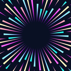 Firework vector on black background. Sunburst colorful strips. 10 eps