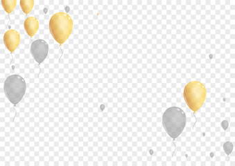 Gold Balloon Background Transparent Vector. Air Anniversary Design. Golden 3d Confetti. Toy Decoration Frame.