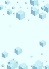 Fototapeta na wymiar Monochrome Cube Background Blue Vector. Polygon 3d Illustration. Sky Blue Geometric Simple Template. Gray Poster Box.