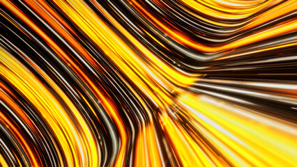 Time travel through a wormhole at light speed in outer space. Animation. Golden flowing stream bending and glowing, seamless loop.