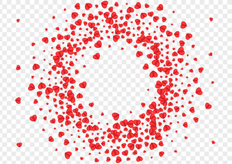 Tender Heart Background Transparent Vector. Greeting Backdrop Confetti. Pink Day Illustration. Red Confetti Cute Pattern. Violet Party Frame.