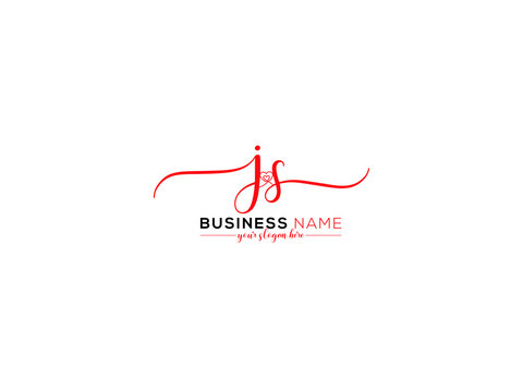 Colorful JS Logo Letter, Signature Js sj Love Logo Icon Design For Valentine Day Poster