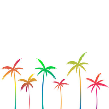 Silhouette of gradient palm trees in 80s style on a black background. Tropical palms isolated. Summer time. Design for posters, banners and promotional items. jpeg image illustration
