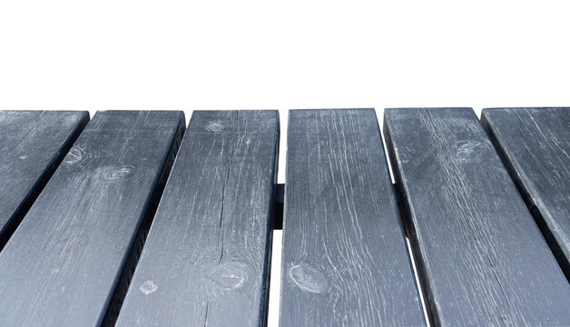 Empty old black wooden teble or walkway texture isolated on white background, clipping path, space design for editing and decoration creative