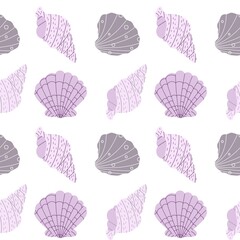 Seamless pattern with abstract organic cut out seashells in purple neutral colors.