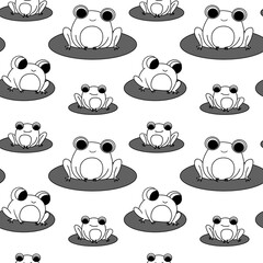 Seamless pattern with frogs on white background. Design element. Can be used for wallpaper, pattern fills, textile, web page background, image for advertising booklets, banners, flyers.