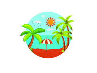 Summer holidays design emblem, summer beach symbol, coconut tree beach logo vector illustration