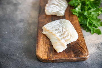 cod fish white skinless fillet fresh meal food snack on the table copy space food background rustic top view 