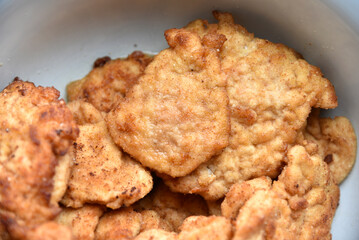 Fried delicious chicken nuggets in breadcrumbs