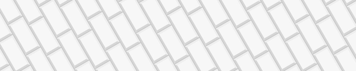 White rectangles tile diagonal arrangement. Ceramic or stone brick background seamless pattern. Kitchen backsplash or bathroom wall or floor texture. Vector flat illustration